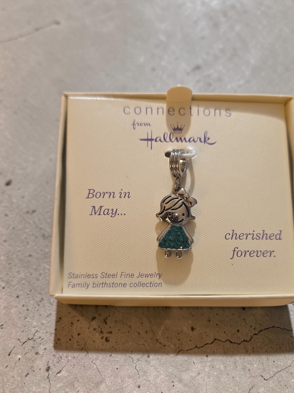 Connections from Hallmark Stainless Steel May Birthstone Girl Charm Dangle NWT